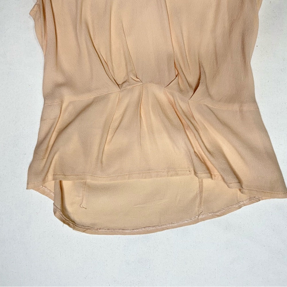 Saint Tropez Cream V-Neck Blouse w/ Orange Piping Short Sleeve High Low Size M - Picture 3 of 7